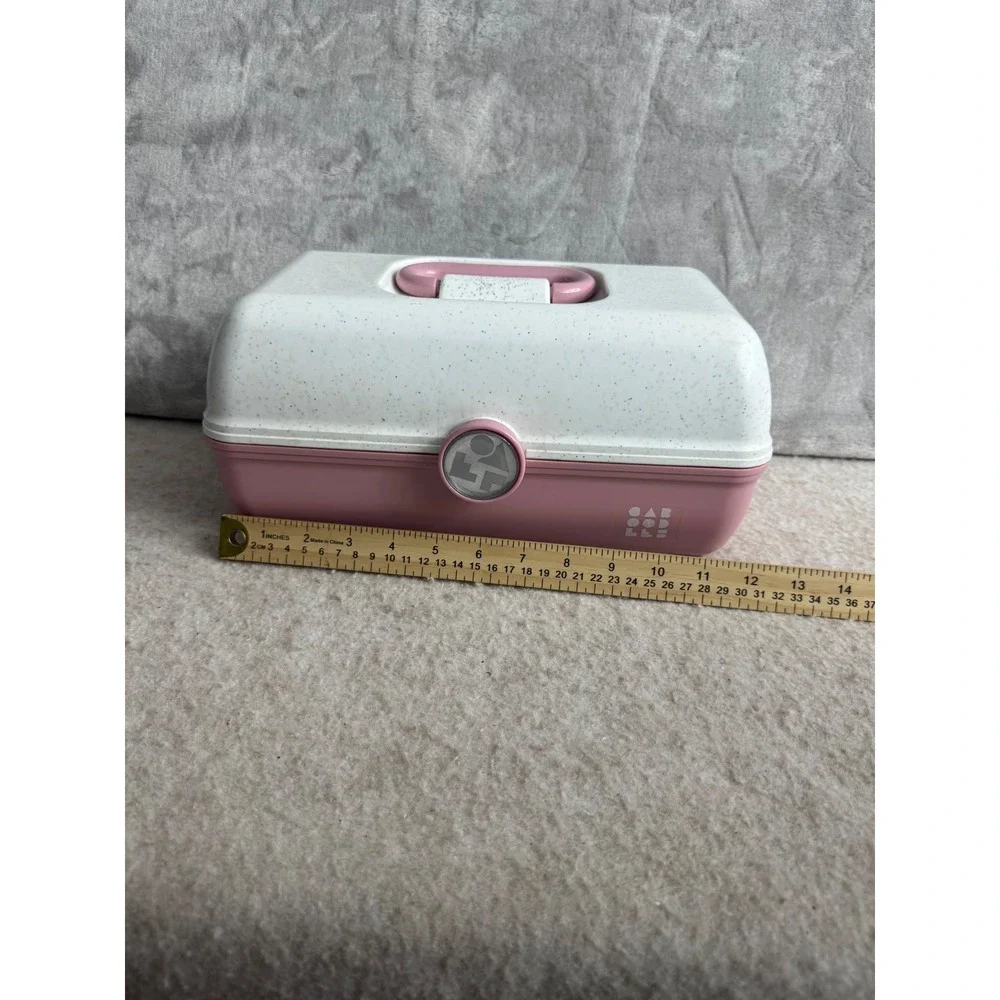 Vintage Caboodles Makeup Organizer Pink White‎ Speckled Mirror Vanity Case 90s